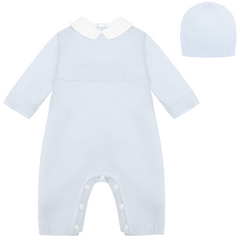 EMILE et ROSE KALEB Baby Blue Knitted All In One & Hat