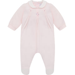 EMILE ET ROSE New for this season Lara, is a practical twin pack of babygrows for girls. One babygrow is in our signature pink, the other white with pink piping.