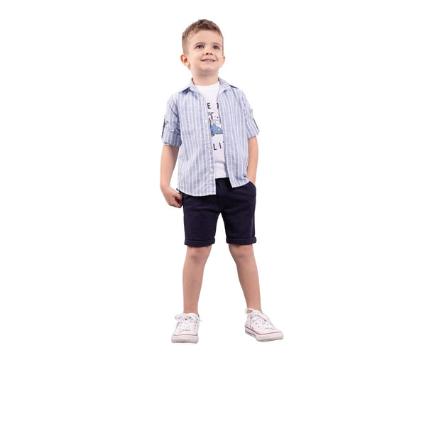Hashtag Boys stripe pattern shirt, t-shirt and shorts set.