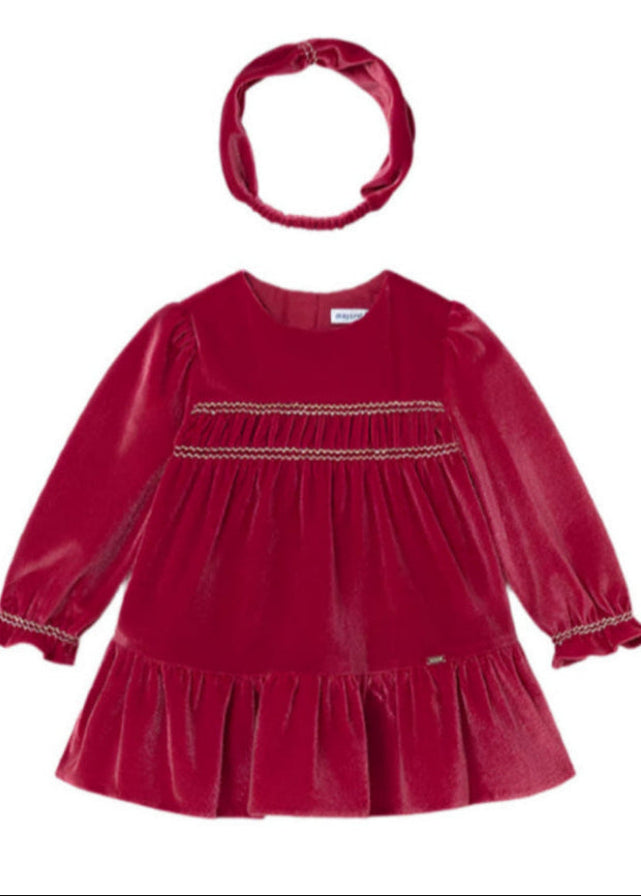 Baby Girls Mayoral Red Velvet Dress with Headband