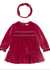 Baby Girls Mayoral Red Velvet Dress with Headband