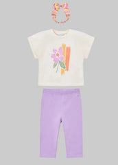 A charming Mayoral short-sleeved tee paired with a matching hairband. Perfect for adding instant style to any outfit!