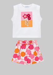 Mayoral Girls Tank Top paired with skorts with a cute pattern. Comfy and stylish for active play! Clover