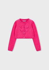Mayoral Girls pink cardigan with bow details.