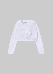 Girls soft knit tricot cardigan by Mayoral in classic white.