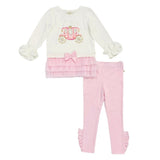 Cute and comfy girl's set with a pearl carriage design by Caramelo Kids.