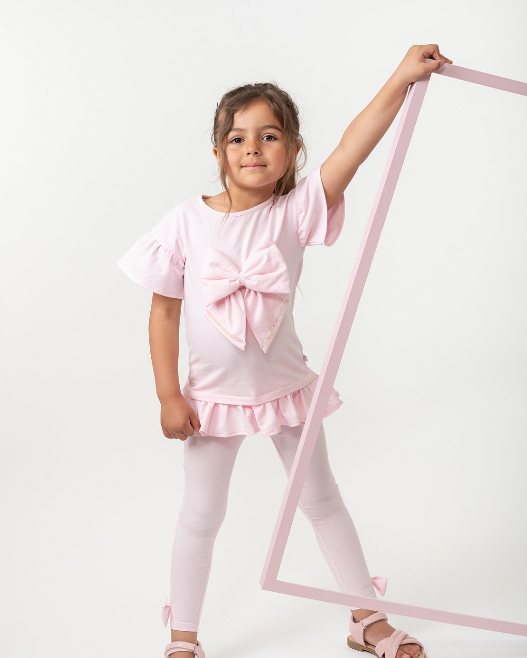 Caramelo Kids Elevated Ruffle Legging Set Pink