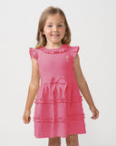 Tiered Frilled Dress with Bow Hot Pink