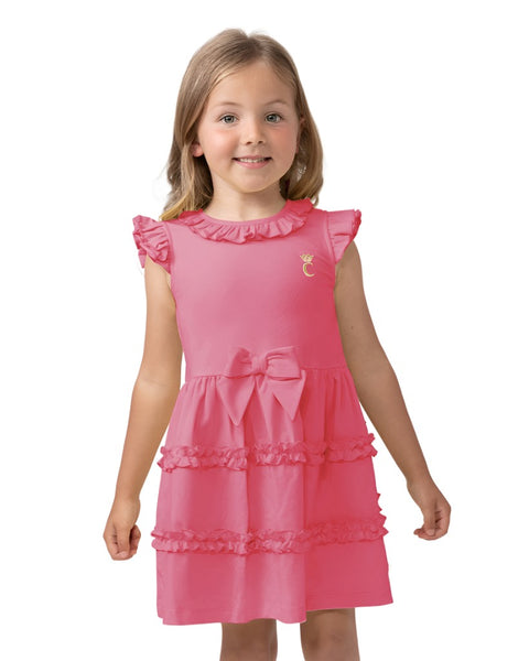 Caramelo Kids hot pink-mazing tiered frill dress complete with a pretty bow!
