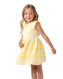 Tiered Frilled Dress with Bow Lemon
