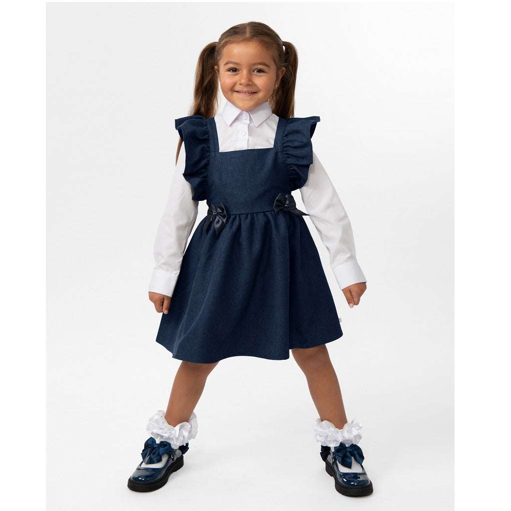 Caramelo Flared Pinafore with Bow Navy