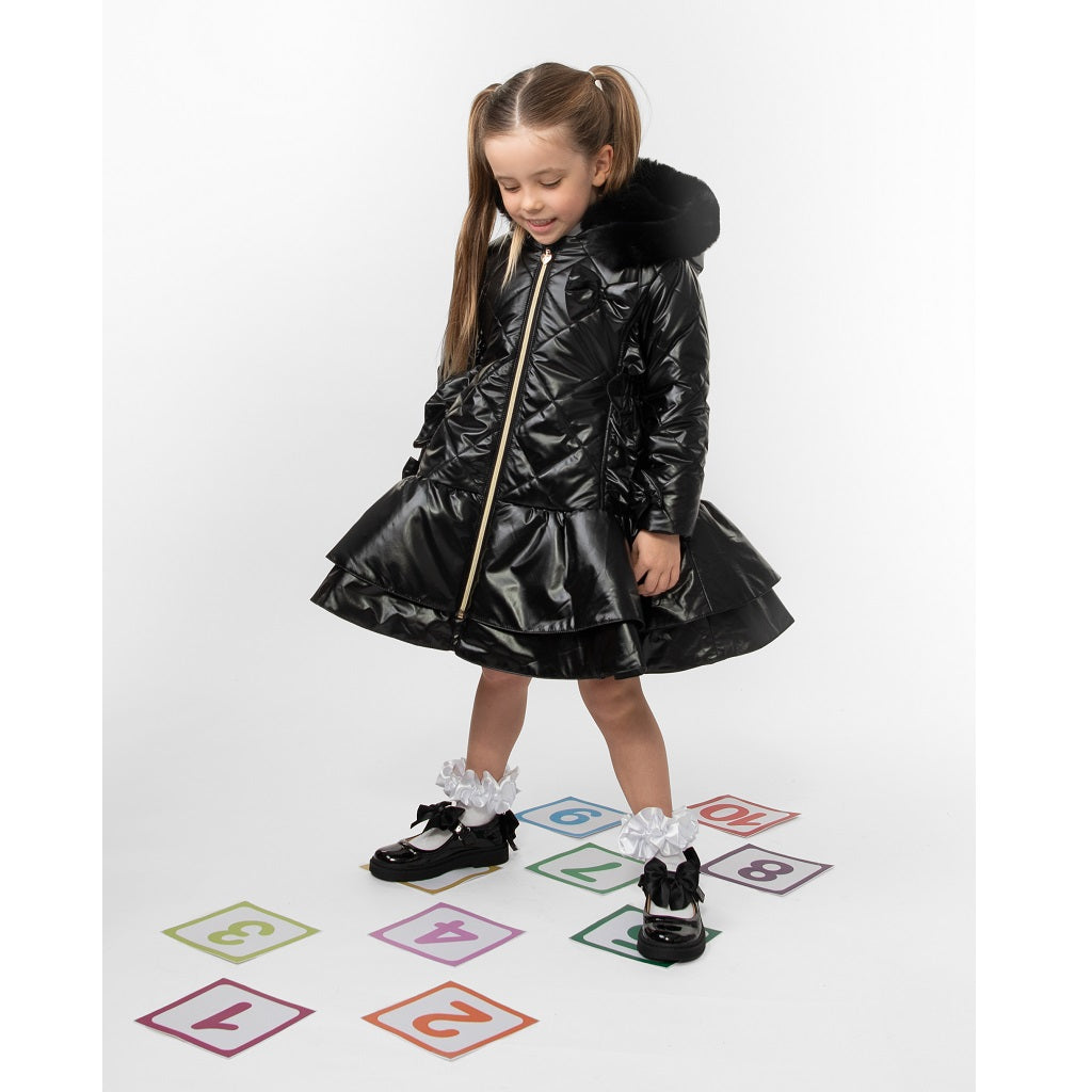 Caramelo Quilted Coat with Bow Black