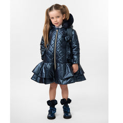 Caramelo Quilted Coat with Bow Navy