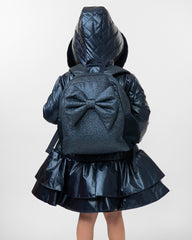 Caramelo Quilted Coat with Bow Navy