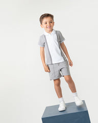 Boys contrast zip polo short set in grey by Caramelo Kids