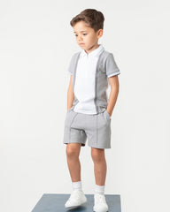 Contrast Zip Polo Short Set Grey