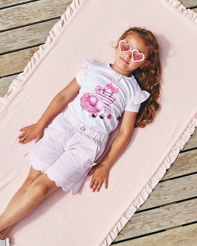 Caramelo Kids SS24  You'll be looking extra fly in this unique two-piece set of pink striped shorts and matching top.