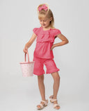 Tiered Frill Short Set with Headband Hot Pink