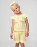 Caramelo Kids lemon tiered frill shorts paired with a coordinating headband