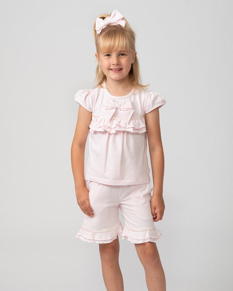Tiered Frill Short Set with Headband Pink