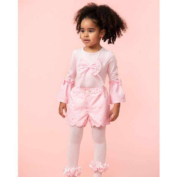 Pink Girls Beautiful Bows Scallop Short Set from Caramelo Kids.