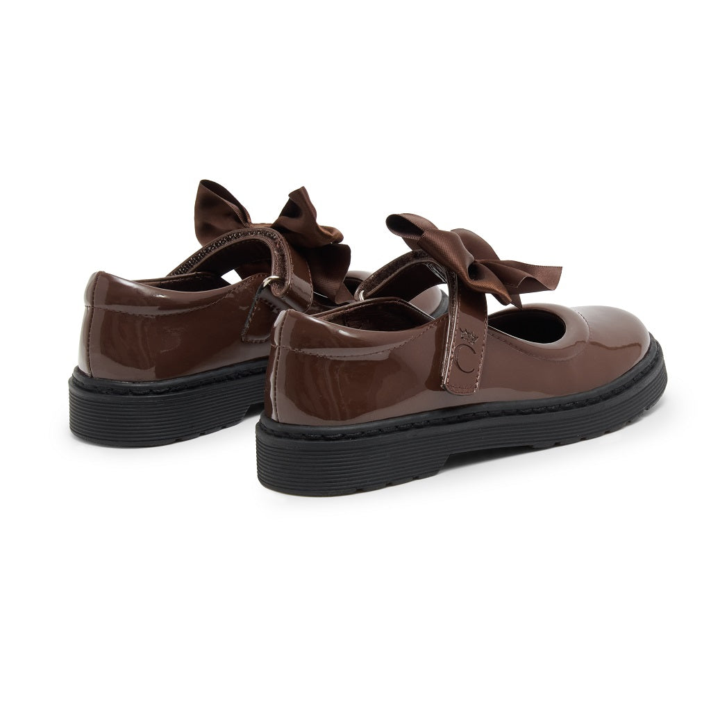 Caramelo BTS Bow School Shoes Brown