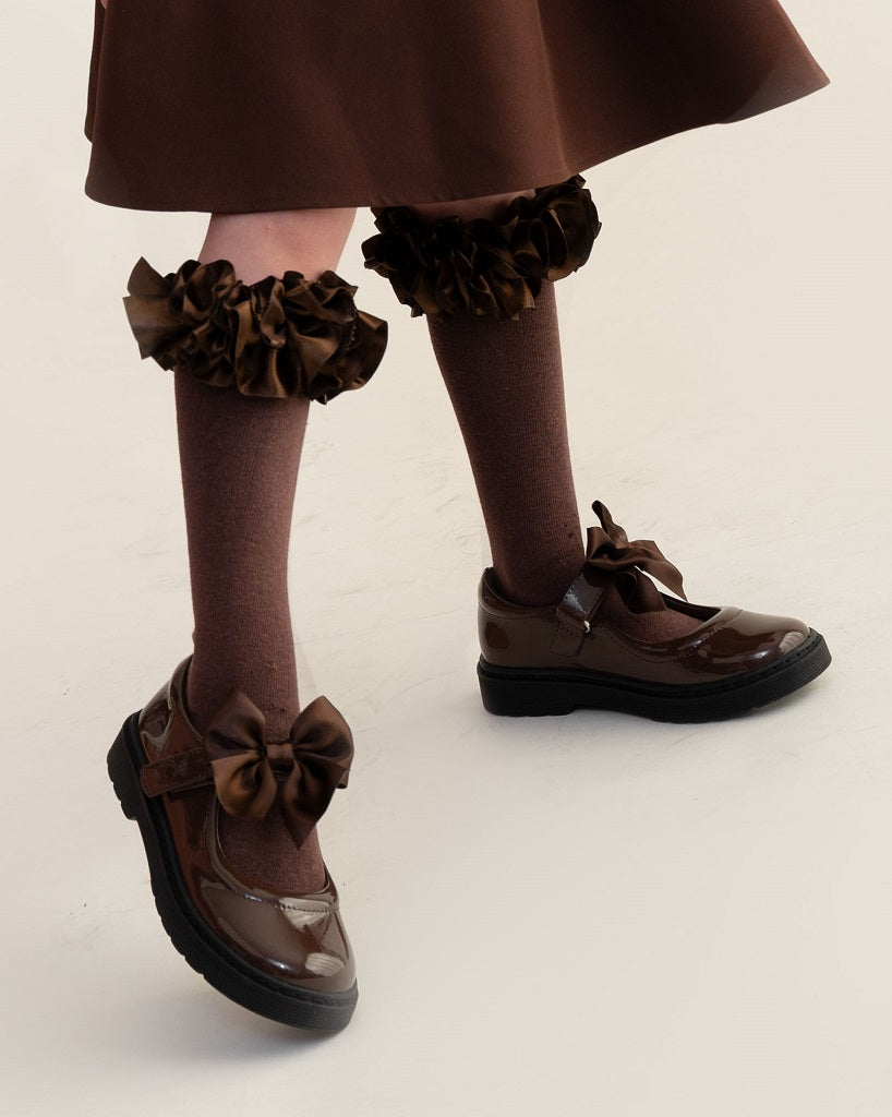 Caramelo BTS Bow School Shoes Brown