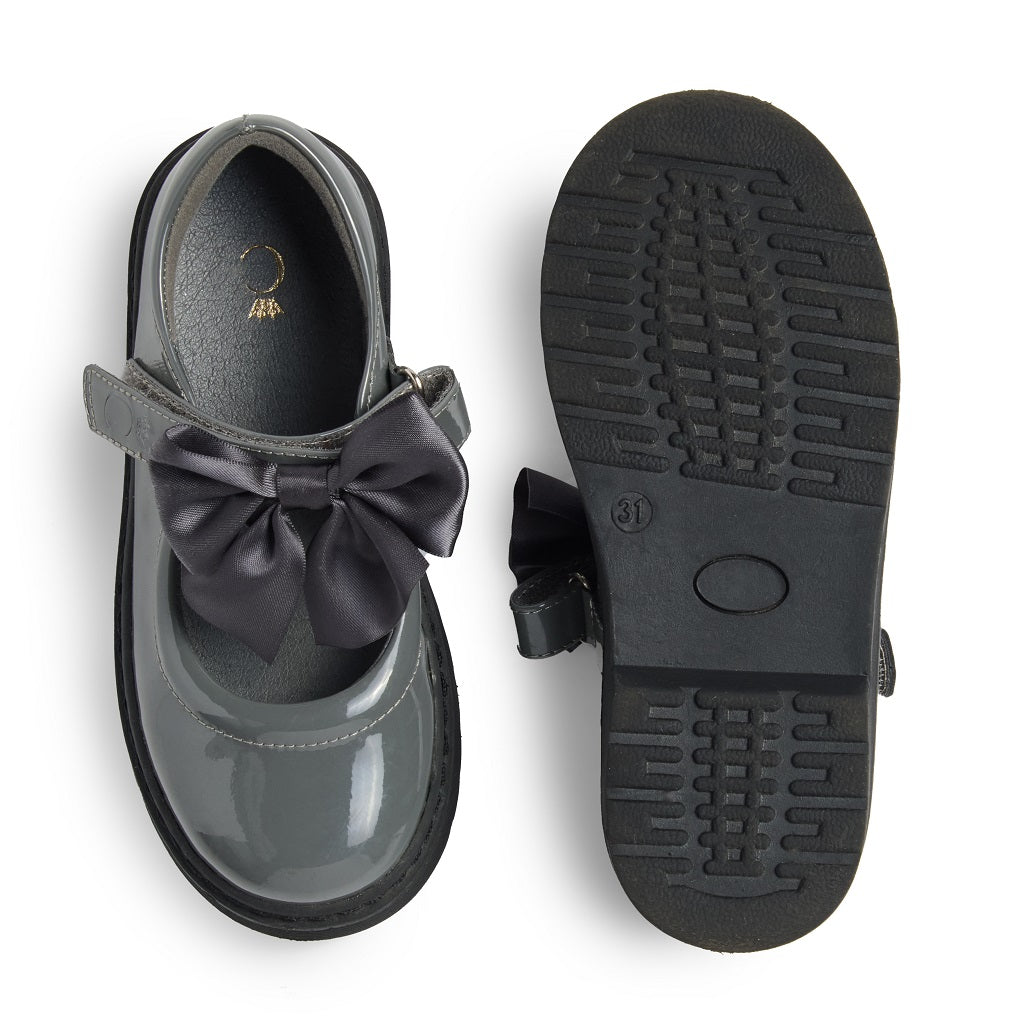 Caramelo BTS Bow School Shoes Grey