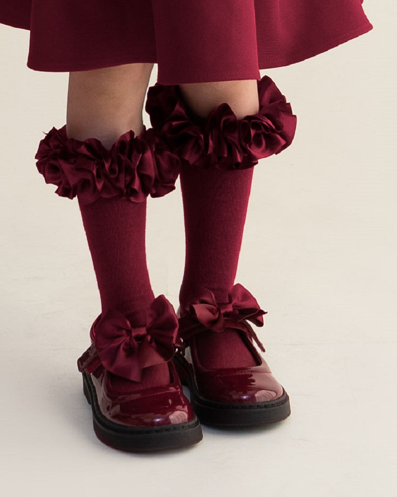 Caramelo BTS Bow School Shoes Maroon