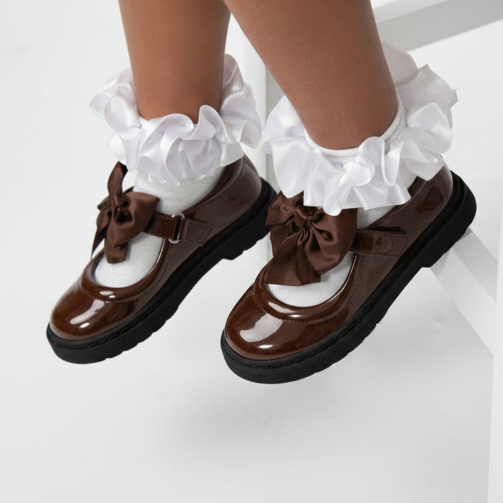 Caramelo Bow School Shoes Brown
