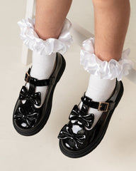 Caramelo BTS Double Bow School Shoes Black