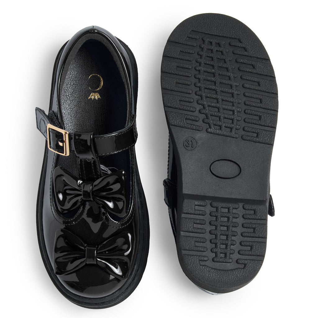 Caramelo BTS Double Bow School Shoes Black