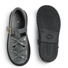Caramelo BTS Double Bow School Shoes Grey