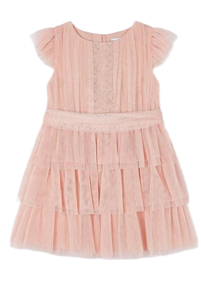 Mayoral  Pearl Girls Pleated Tulle Dress Nude