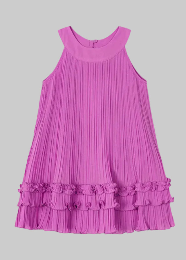 Mayoral pleated dress for girls comes in an elegant orchid hue