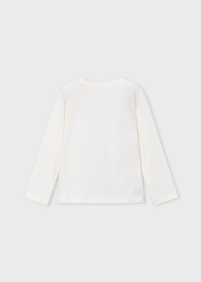 Mayoral long-sleeved girls' amour heart print t-shirt in natural and black.