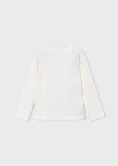 Mayoral long-sleeved girls' amour heart print t-shirt in natural and black.