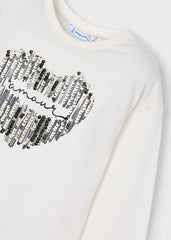 Mayoral long-sleeved girls' amour heart print t-shirt in natural and black.