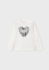 Mayoral long-sleeved girls' amour heart print t-shirt in natural and black.