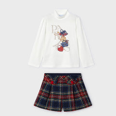 Mayoral Turtleneck top with plaid shorts navy/cherry