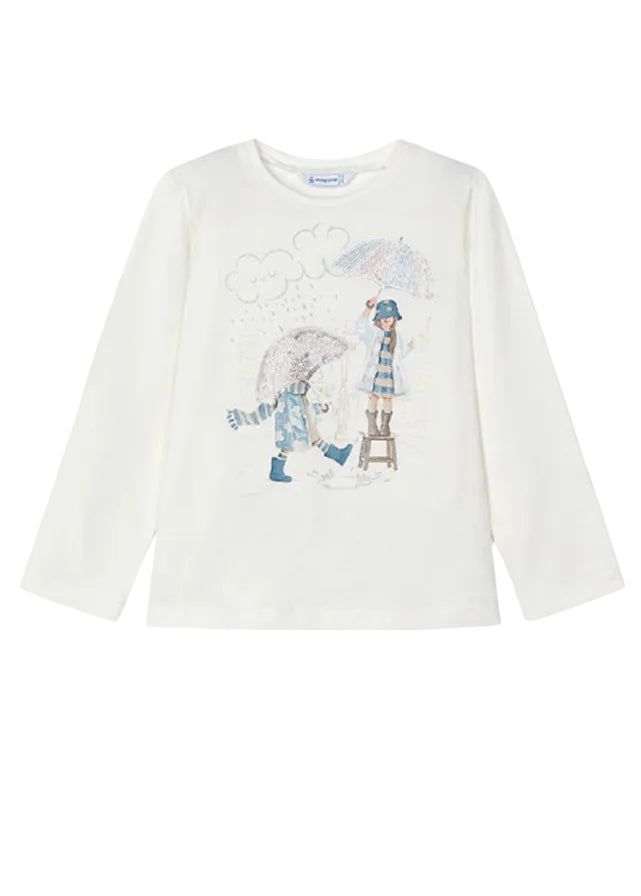 Mayoral Girls long sleeved t-shirt natural and sky blue coloured