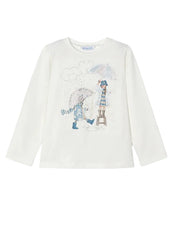 Mayoral Girls long sleeved t-shirt natural and sky blue coloured