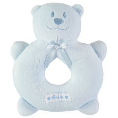 Emile et Rose Blue teddy bear-shaped rattle with a bow