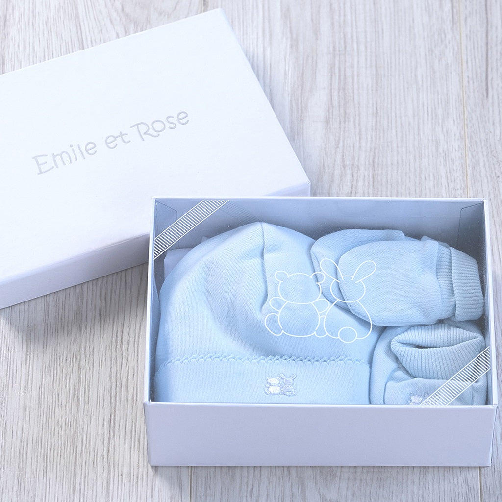 NOX Baby Blue Hat Mitts & Booties Gift Set