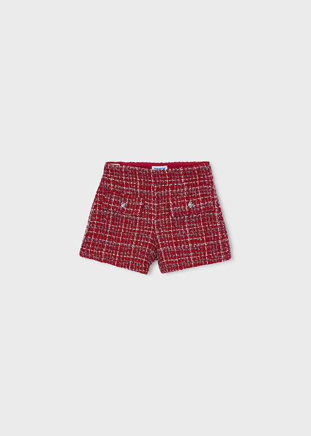 Mayoral Mini Girls Classic tweed bermda shorts in rich red
