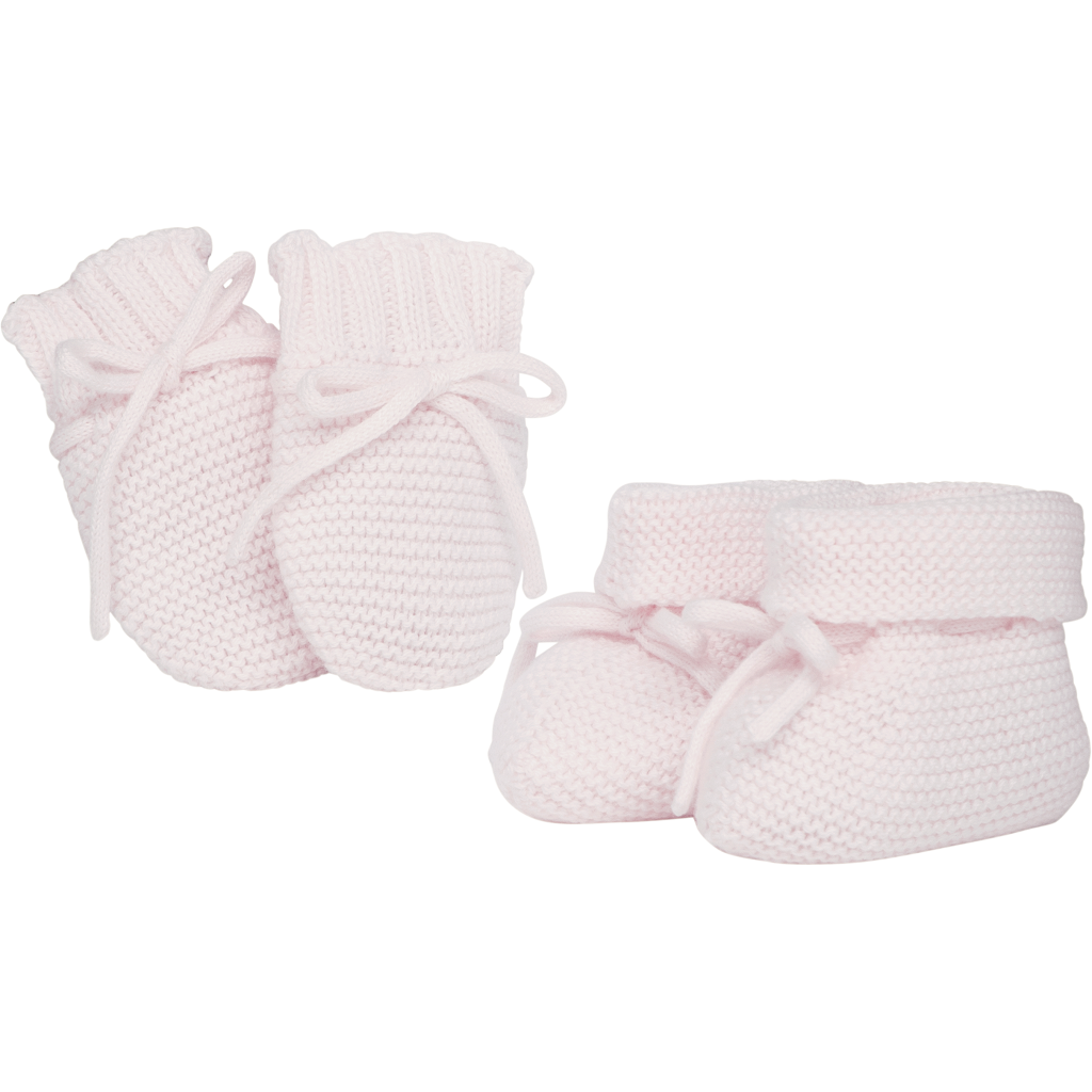 KELSEY Baby Pink Knitted Mitts, Booties and Toy Set