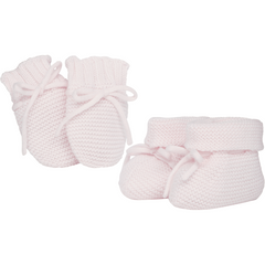 KELSEY Baby Pink Knitted Mitts, Booties and Toy Set