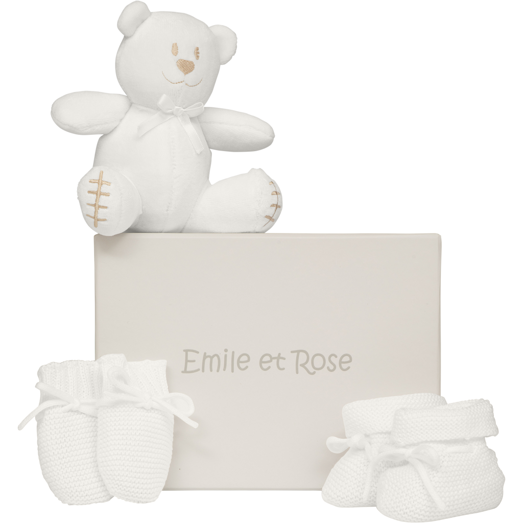 KELSEY Baby Knitted Mitts, Booties and Toy Set