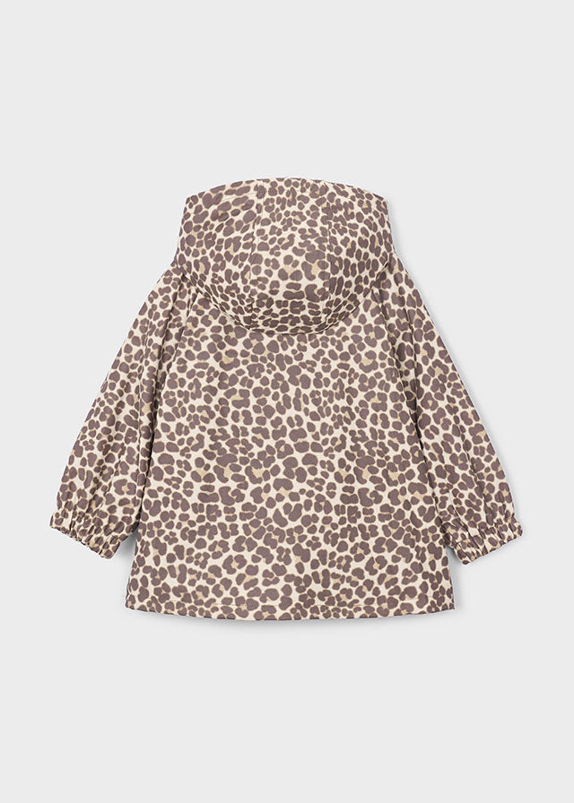 Mayoral Girls Raincoat in chestnut with leopard print.