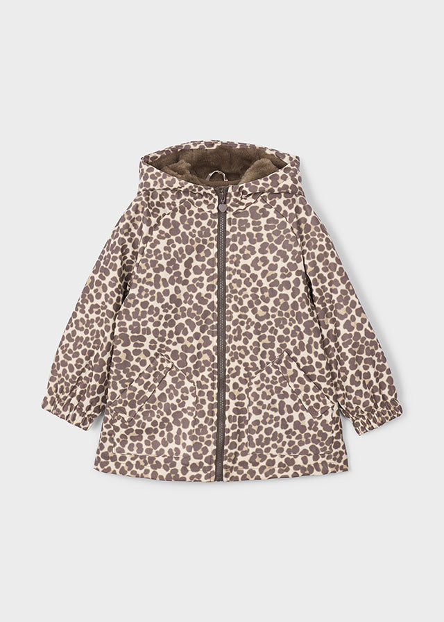 Mayoral Girls Raincoat in chestnut with leopard print.